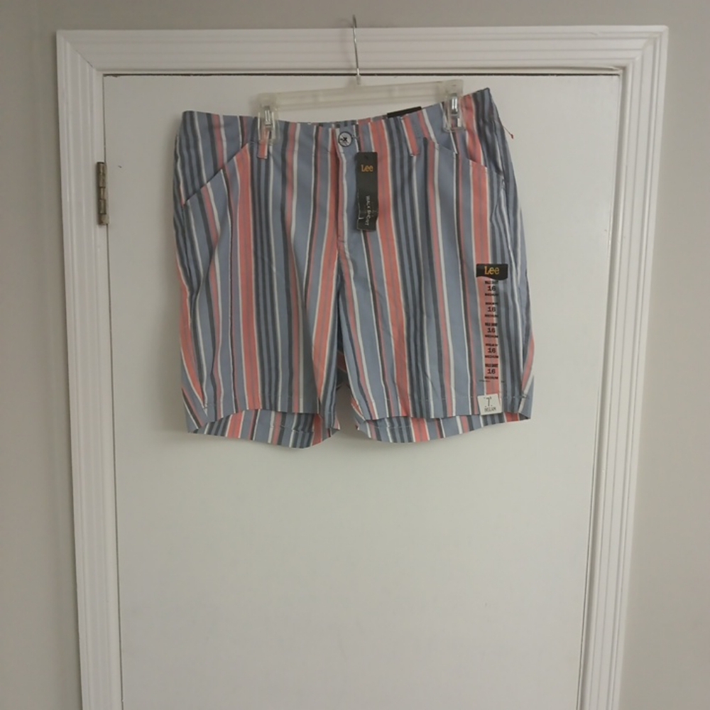 Lee Striped Mid Rise Walk Shorts in Blue and Pink
